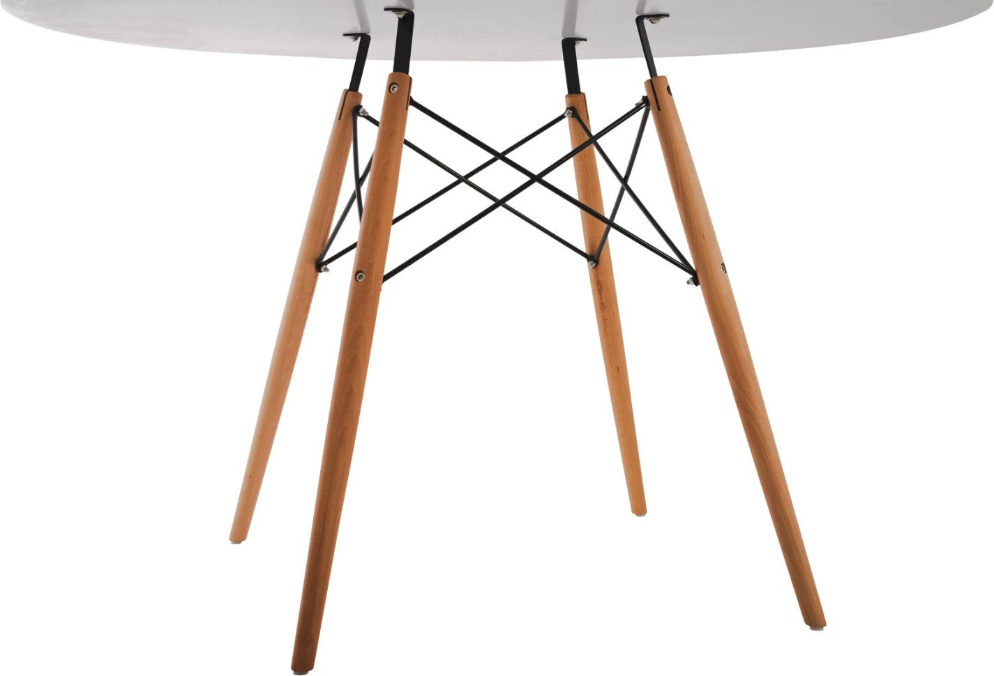 Tavolinë ngrënieje e rrumbullakët, sipërfaqe MDF e bardhë, këmbë druri ahu natyrale, FH8454.01, 120x75cm