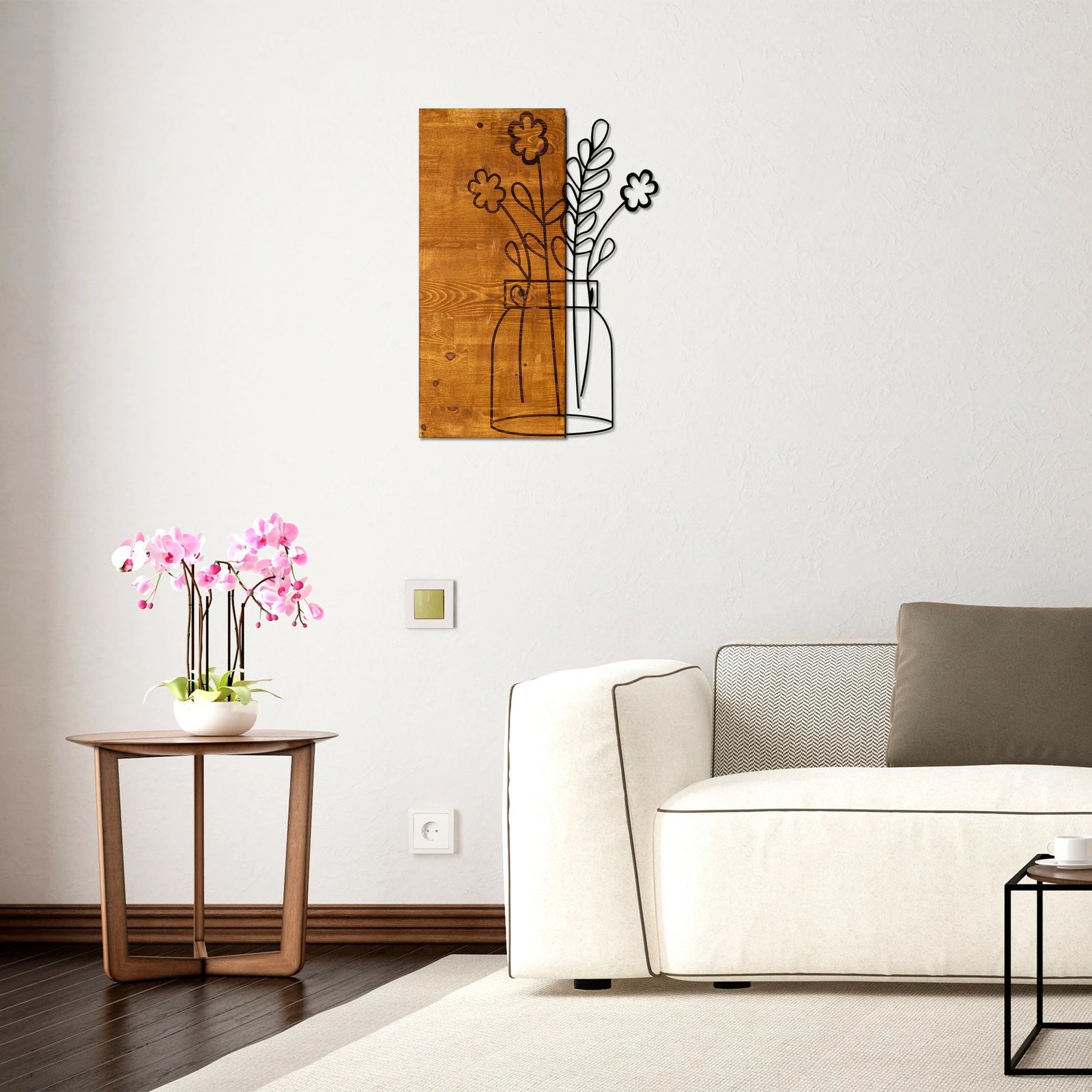 Aksesor dekorativ prej druri për mur, Wallity, Cicek2, ngjyrë arre dhe e zezë, 41x58cm