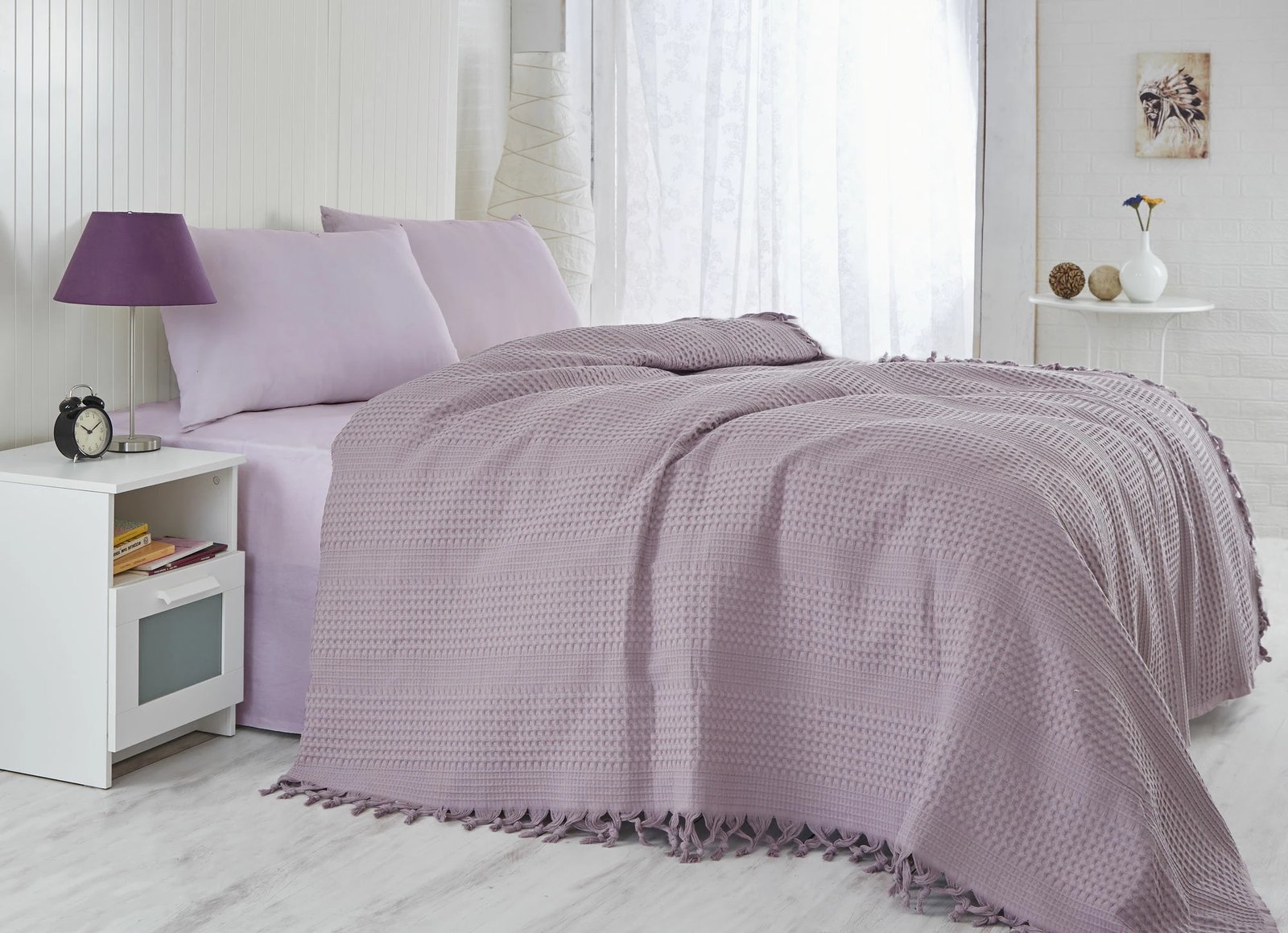 Çarçaf Double Pique, ngjyrë e purpurt, 220x240cm, pambuk 100%, me thekë, 96 fije