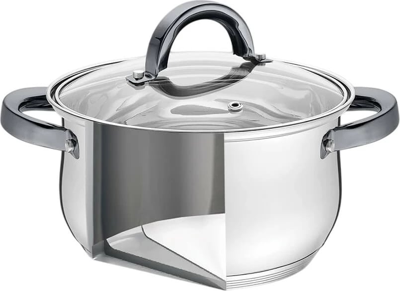 set tenxheresh, Feel-Maestro, MR-3522-6M-BLACK, inox me kapakë qelqi, Ø16/18/20 cm, për të gjitha pllakat (përfshirë induksion), ngjyrë argjend me doreza të zeza, set 6 copë