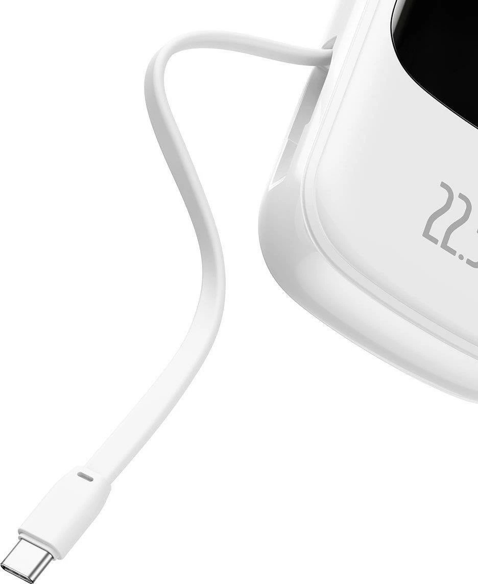 Powerbank Baseus Qpow, 20000mAh, 22.5W, me kabllo USB-C të integruar, Bardhë