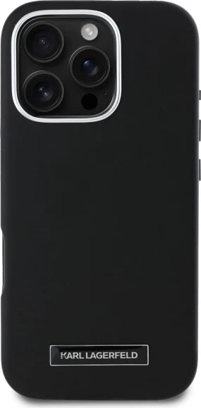 Mbështjellës Karl Lagerfeld FW Metal Plate MagSafe për iPhone 16 Pro, i zi