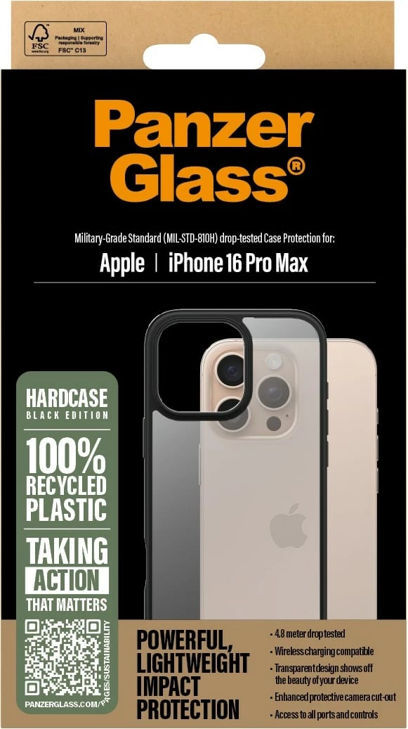Mbështjellës PanzerGlass për iPhone 16 Pro Max, transparent, black