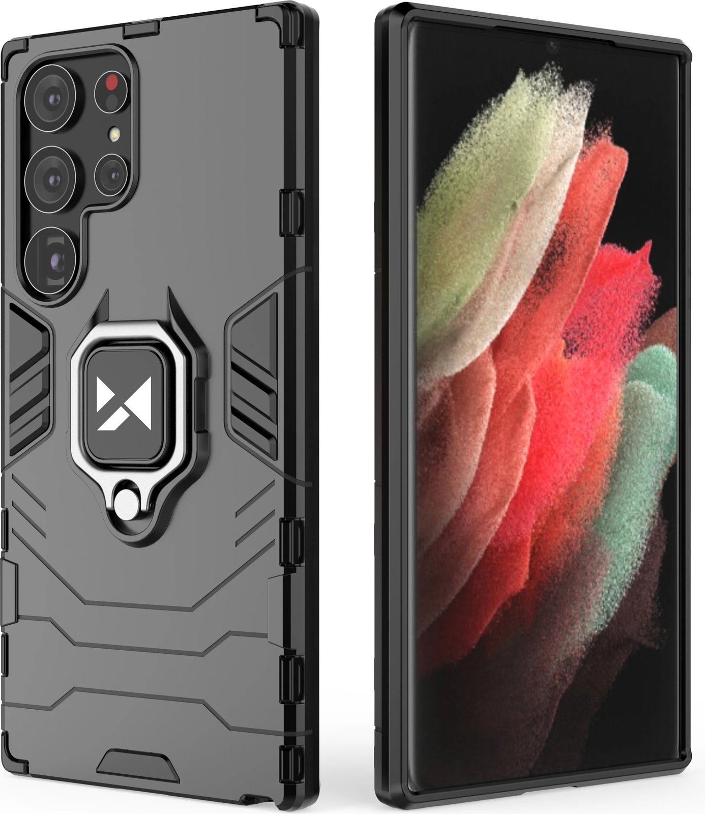 Mbështjellës Wozinsky Ring Armor për Samsung Galaxy S23 Ultra, me unazë dhe këmbalec, e zezë