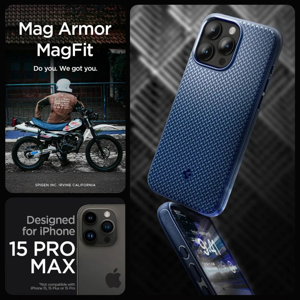 Mbështjellës Spigen Mag Armor MagSafe për iPhone 15 Pro Max, Blu