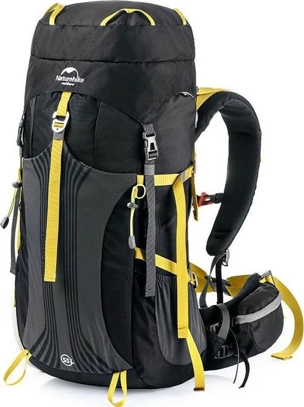 Çantë hiking Naturehike 55L, e zezë me të verdhë