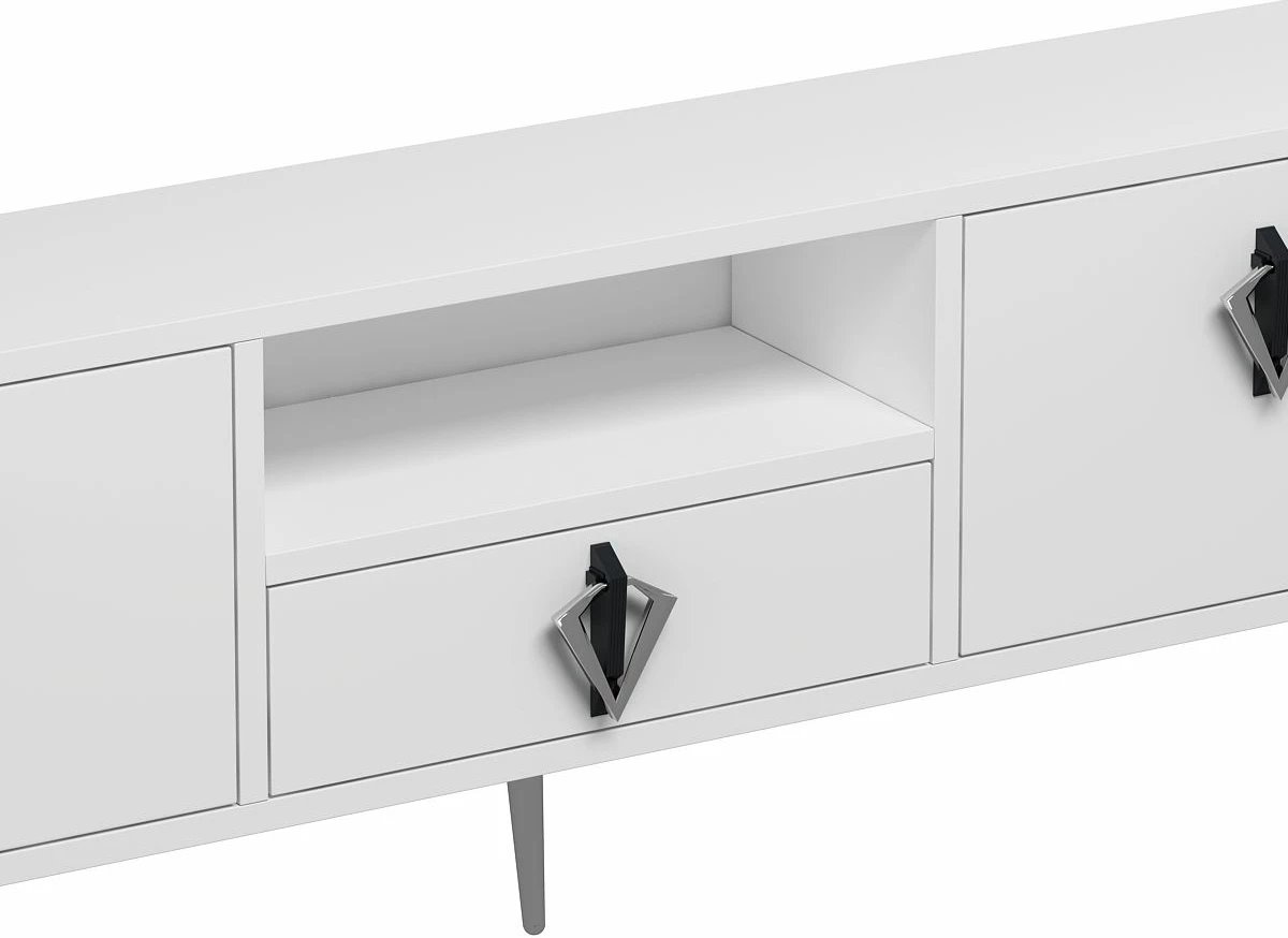 Komodë TV Skye Decor, 1311-DROP-32, e bardhë, e zezë, argjend