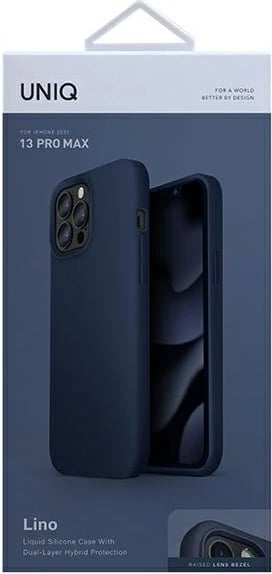 Mbështjellës UNIQ Lino për iPhone 13 Pro Max, silikon, blu