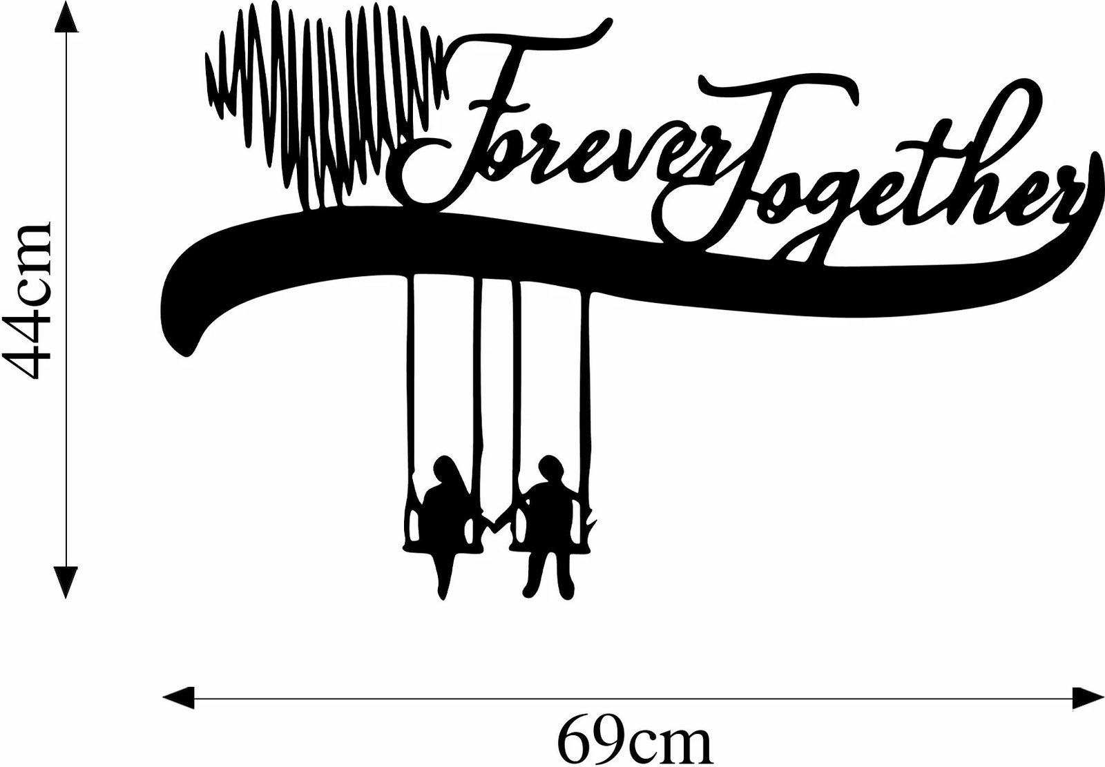 Aksesor dekorativ metalik për mur, Forever Together, Wallity, ngjyrë e zezë, 69x44cm