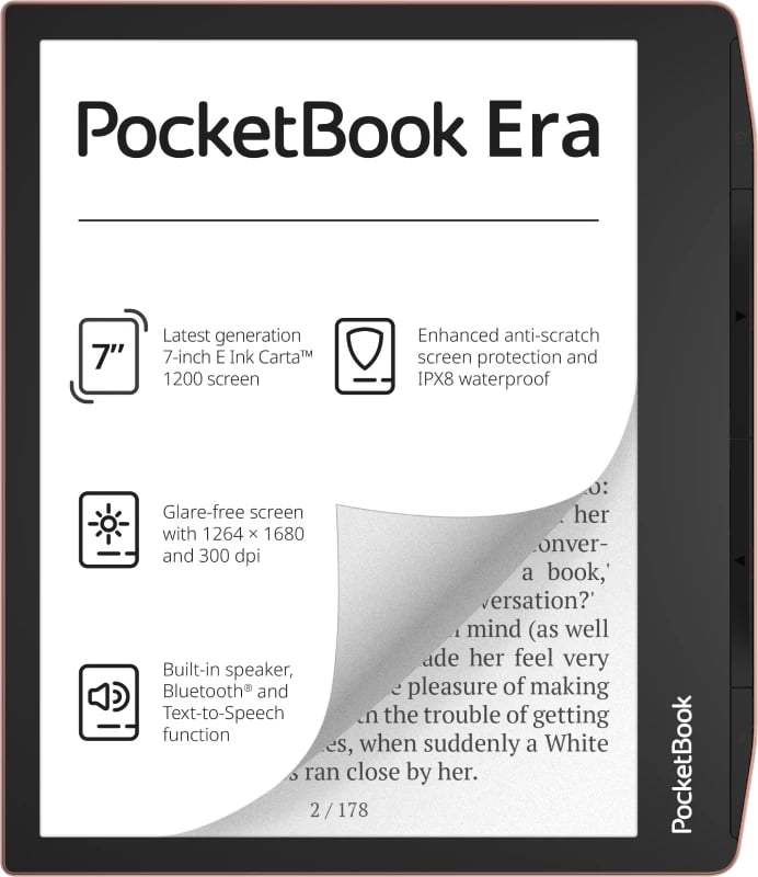 Lexues elektronik PocketBook Era PB700-U-16-WW-B 7 inç E Ink 300 dpi 16GB Bluetooth IPX8, Argjend/Zi