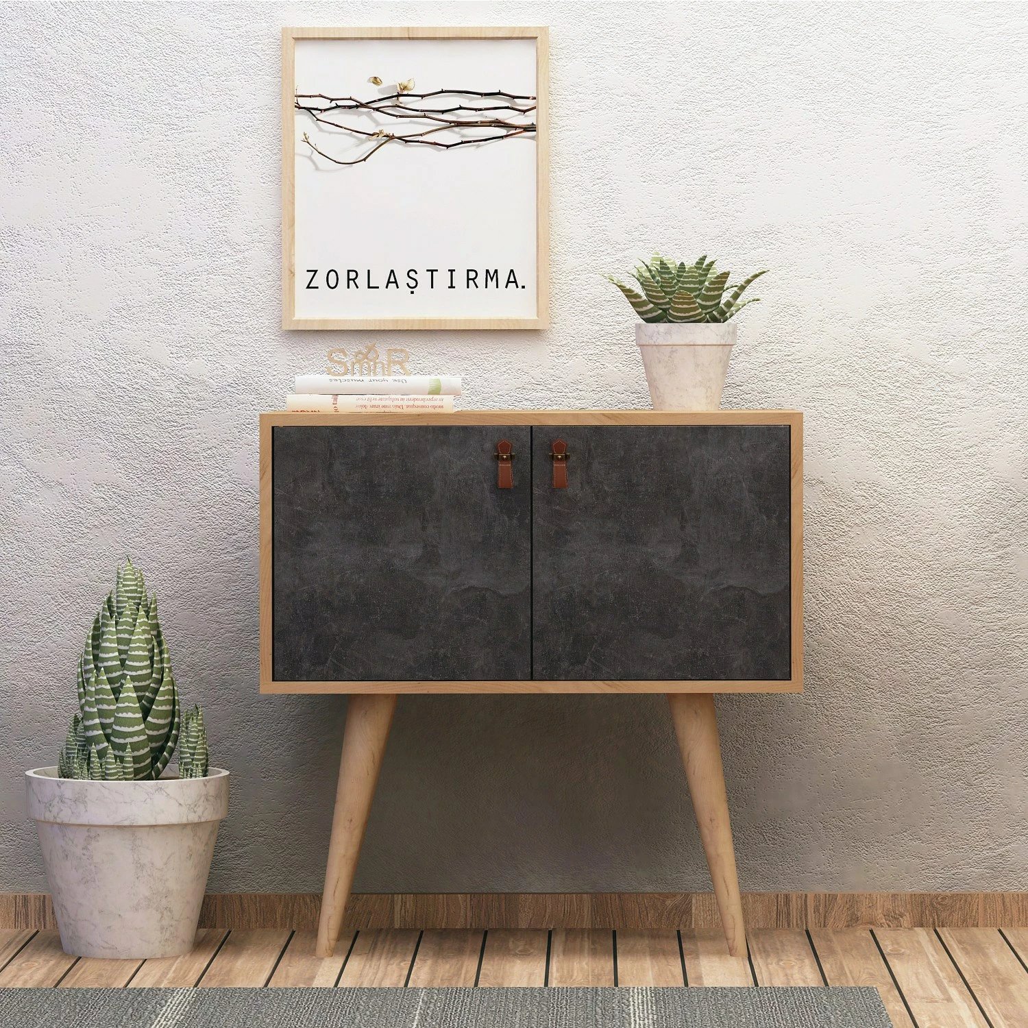 Konsol modern Hanah Home, Dencia, ngjyrë lis dhe gri e errët