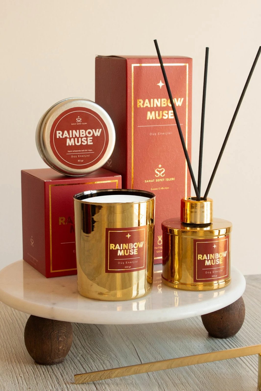 Set qirinjsh (3 copë), Rainbow Muse, ngjyrë ari