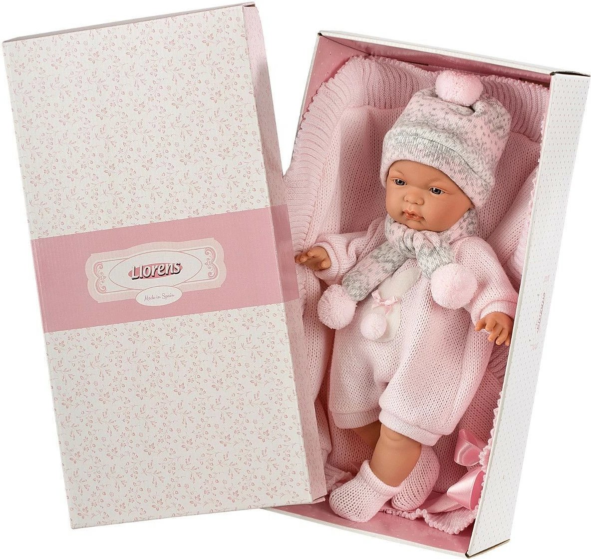 Kukull bebe Llorens 38938, 38 cm, me zë, me batanije dhe biberon, rozë