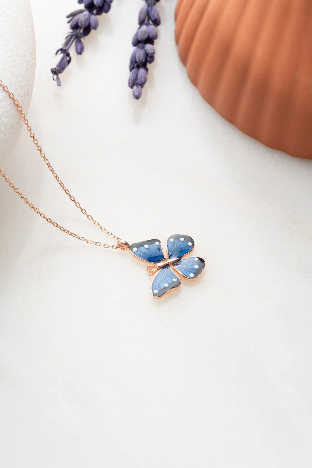 Qafore argjendi, ngjyrë rozë e artë, gur emalje blu, Jumeon, NRZ99250