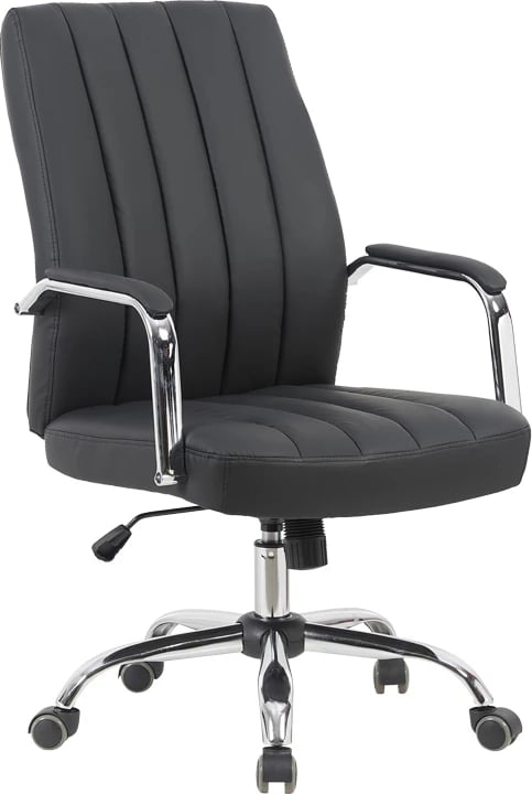 Karrige zyre për drejtor, Mido, lëkurë sintetike e zezë, 58x71x100-106cm