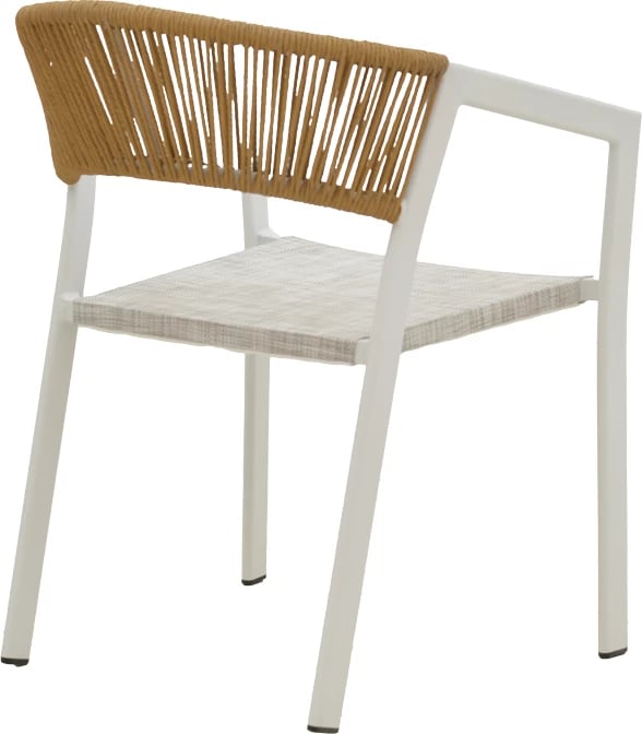 Karrige alumini Glisten e grumbullueshme, kornizë e bardhë-tekstilen, ratan natyral, 56x62x77cm