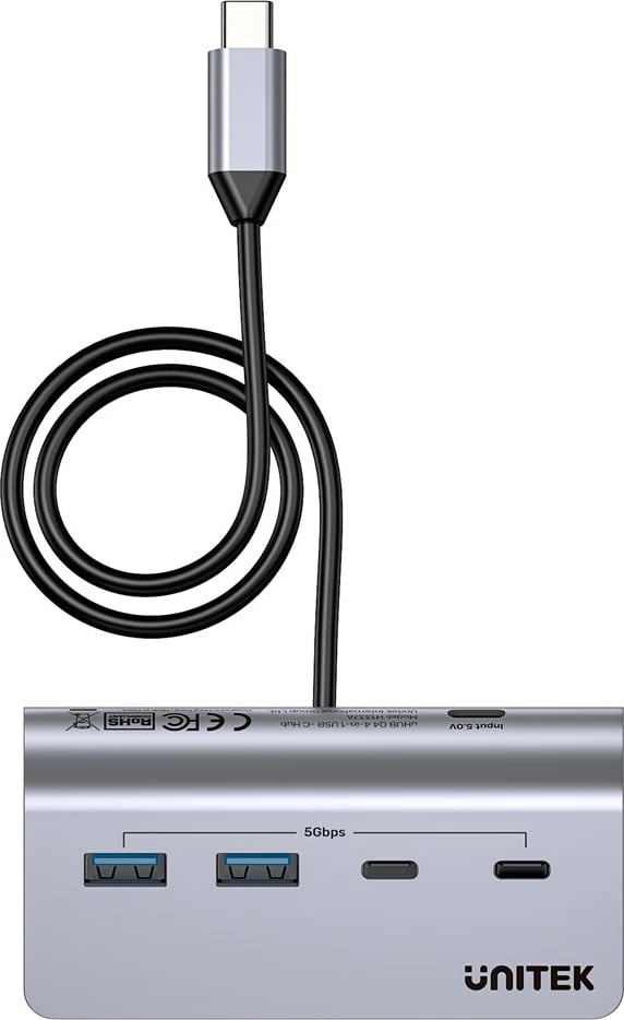 Kasë UNITEK H1337AGY01 USB-C me 2x USB-A, 2x USB-C, 5Gbps, Alumini, Argjend