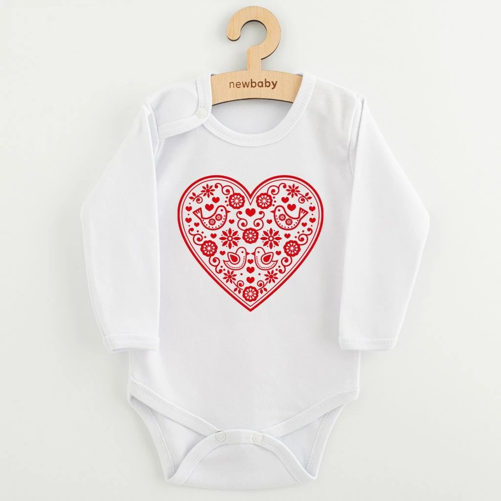 body për bebe, NEW BABY, Folk Pattern Red Heart, 100% pambuk, mëngë të gjata, madhësi 80 (9-12m), e kuqe