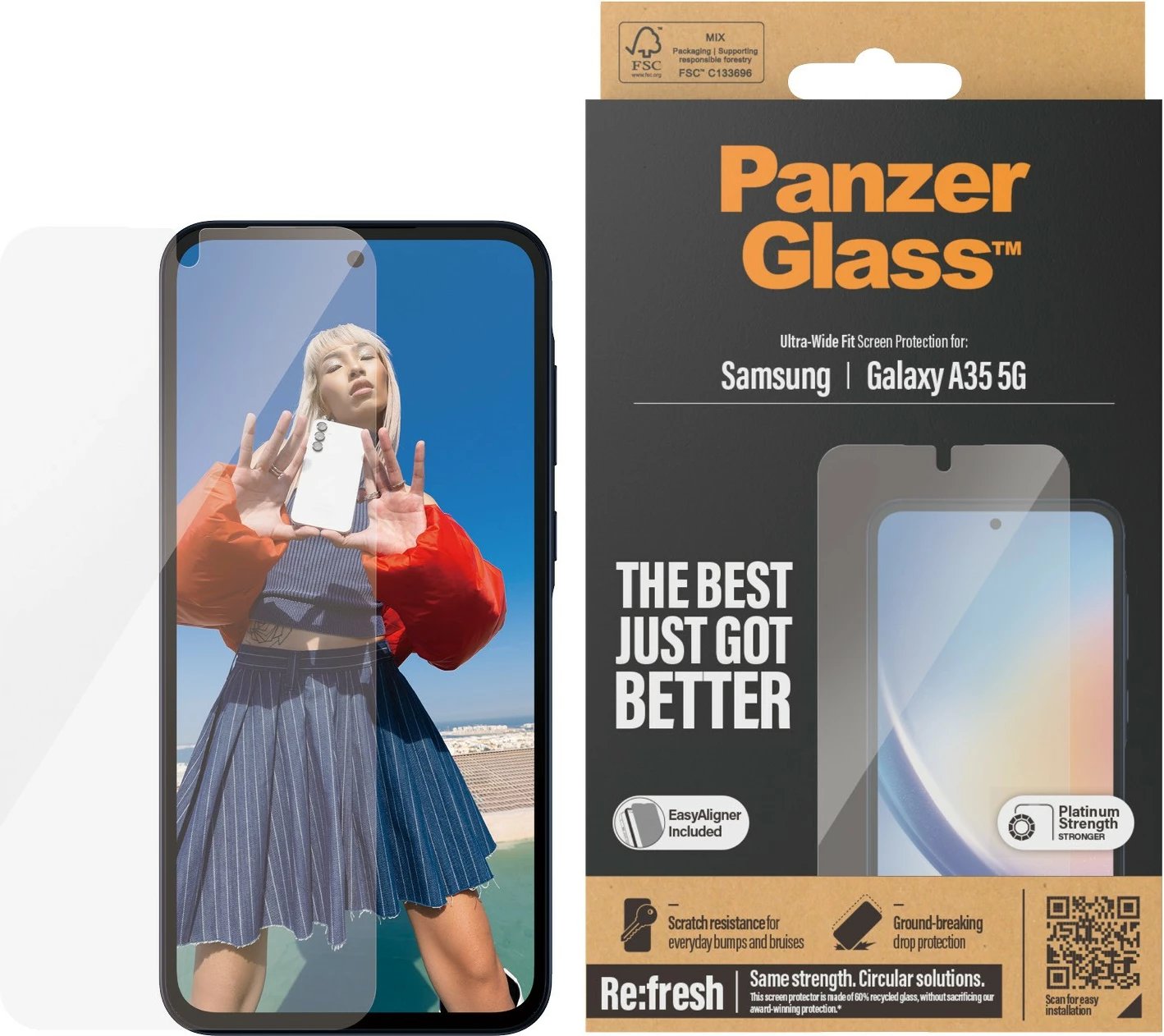 Mbrojtës ekrani PanzerGlass për Samsung A35 5G, transparent
