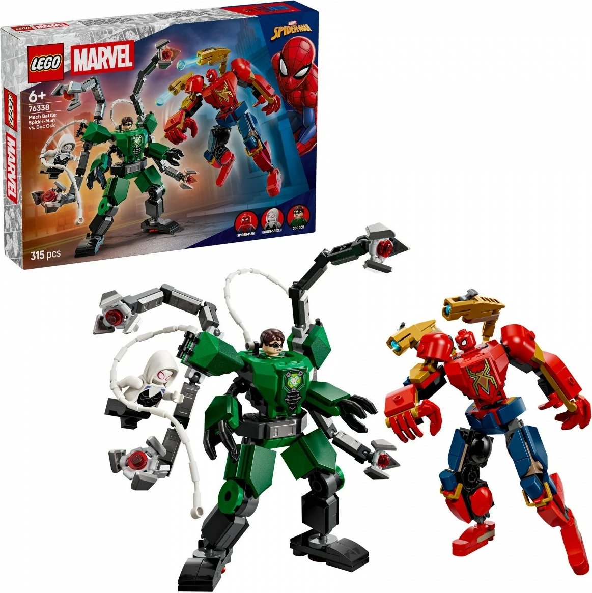 set ndërtimi LEGO Marvel 76338 Mech Battle Spider-Man vs Doc Ock, 315 pjesë, 6+