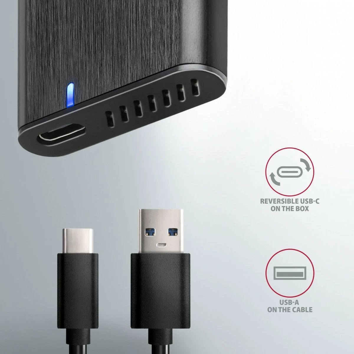 Kasë e jashtme AXAGON EEM2-SBC për SSD M.2 SATA, USB-C 3.2 Gen 2, Alumini, E zezë
