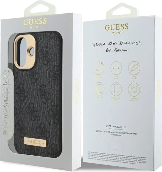 Mbështjellës Guess 4G Logo Plate MagSafe për iPhone 16, Zi