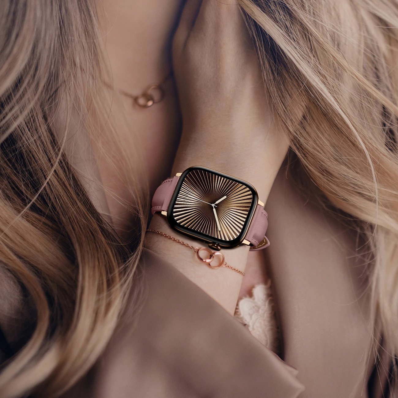 Rrip lëkure për Apple Watch AmazingThing Class Band, 45/46/49 mm, Rozë