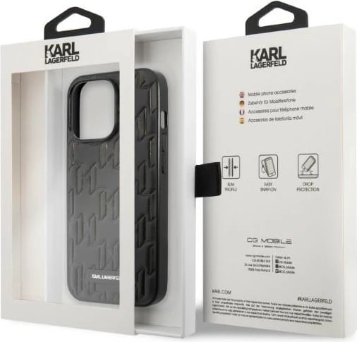 Mbështjellës Karl Lagerfeld KLHCP13XMNMP1K për iPhone 13 Pro Max 6.7", Monogram Plaque, i zi