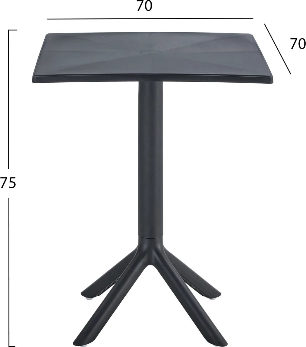 Tavolinë katrore polipropileni TERRIN FH6125.12 e zezë 70x70x75H cm