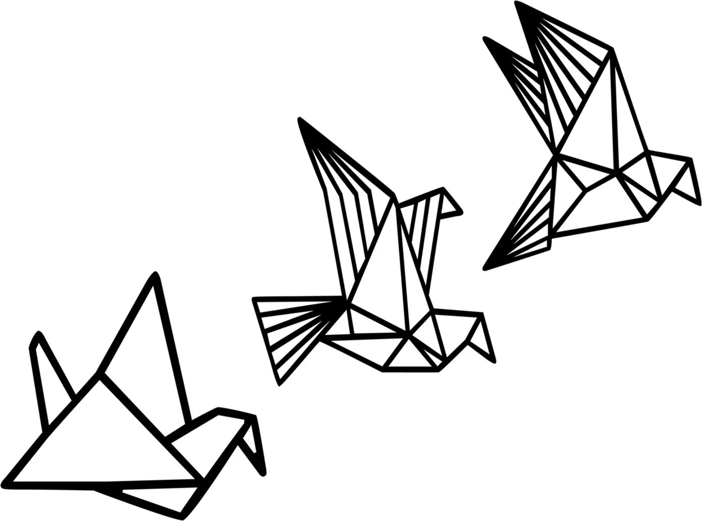 Aksesor dekorativ muri prej druri, Wallity Oragami, ngjyrë e zezë, set me 3 copë