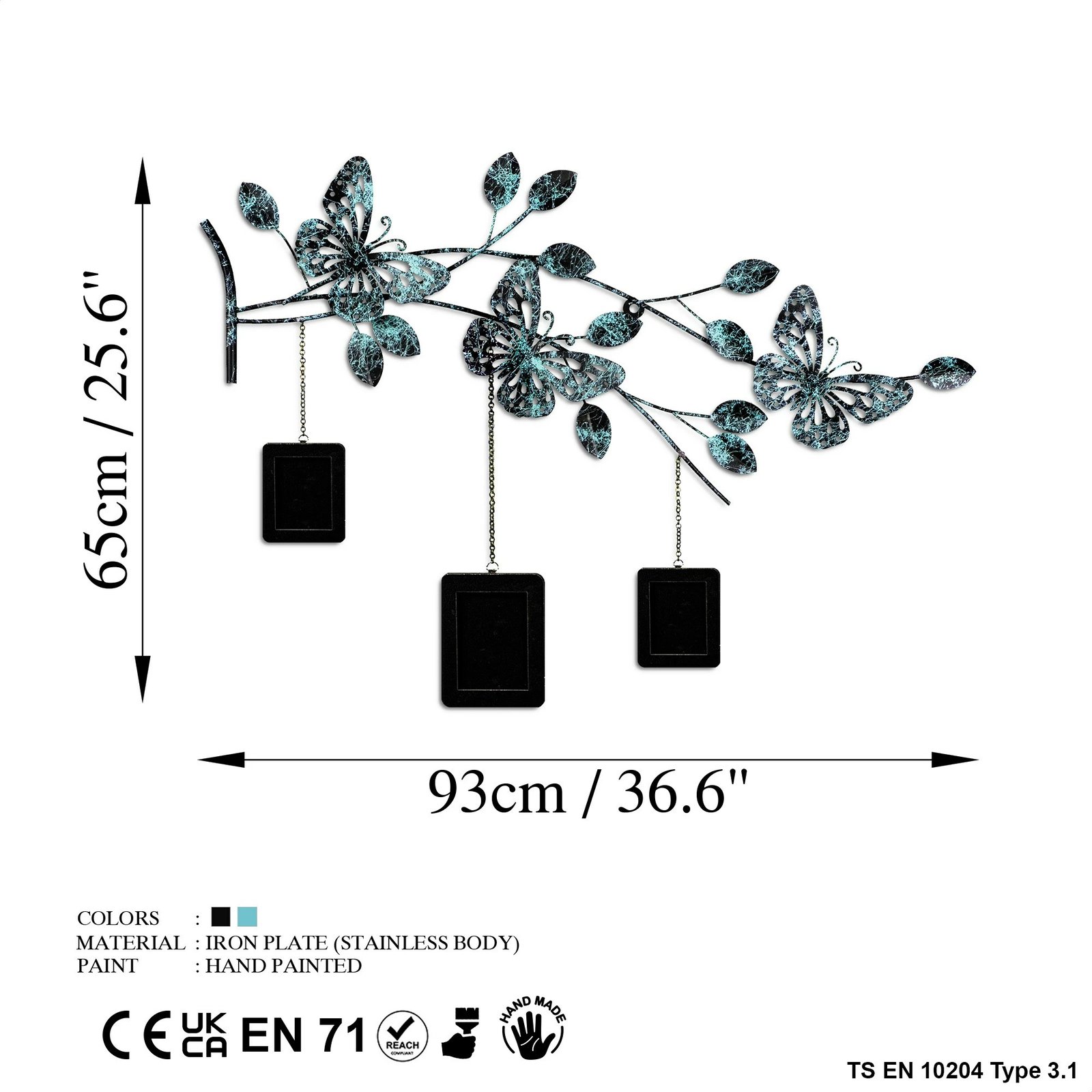 Aksesor dekorativ metalik për mur Wallity, Dalvere 3, shumëngjyrësh, 93x65x4cm