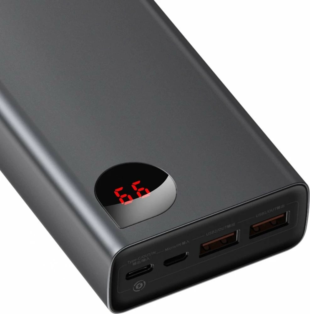 Powerbank Baseus Adaman PPIMDA-D01, 20000mAh, 65W, 2x USB-A, 1x USB-C, Ekran LCD, e zezë