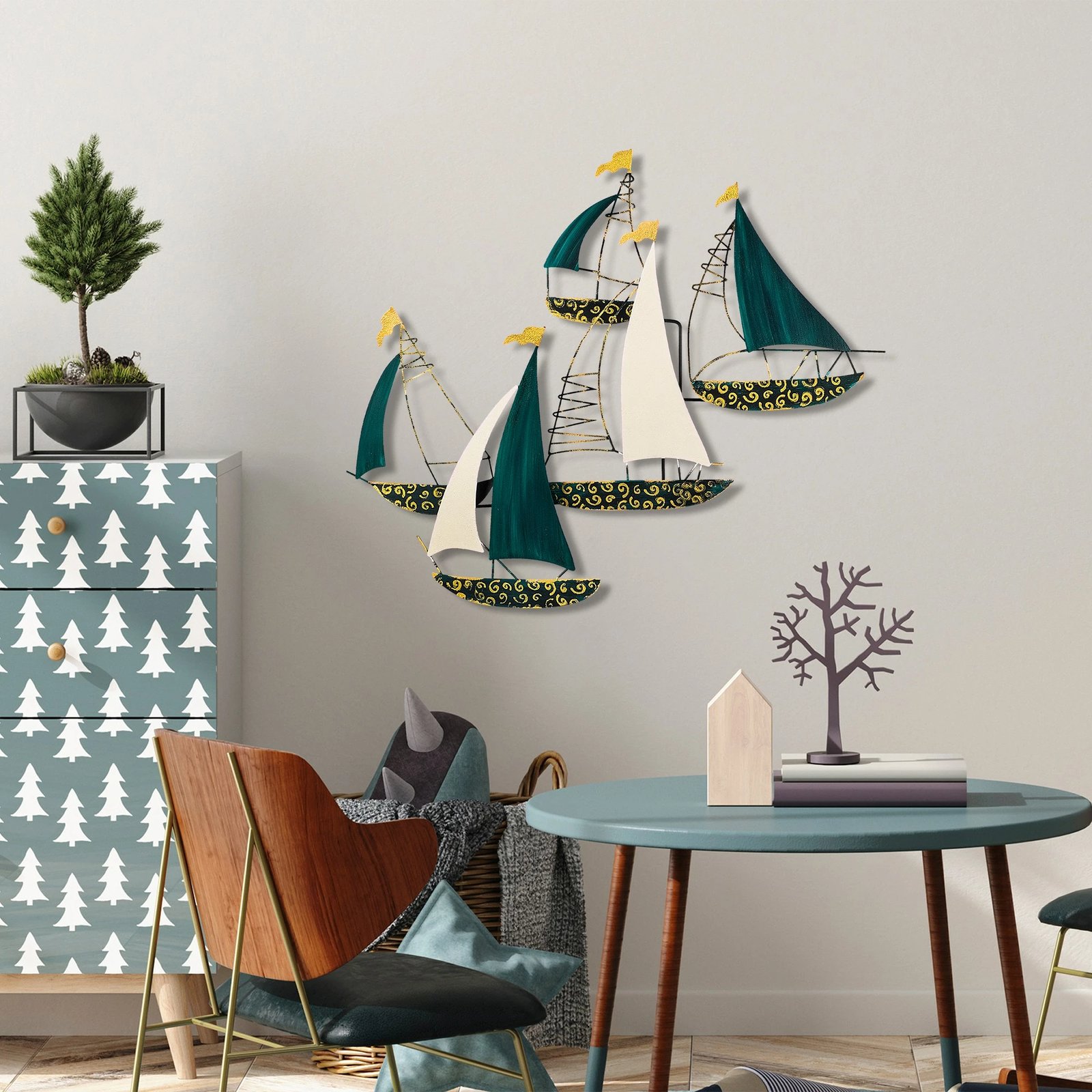 Aksesor dekorativ metalik për mur, Wallity Kadırga 2, shumëngjyrësh, 77x91cm