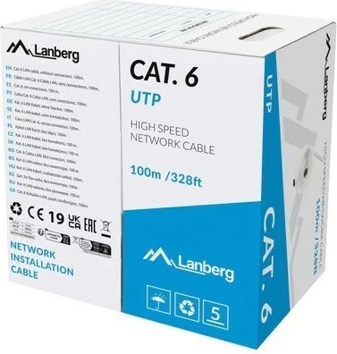 Kabllo rrjeti Lanberg LCU6-11CU-0100-S Cat6, 100m, UTP, Gri