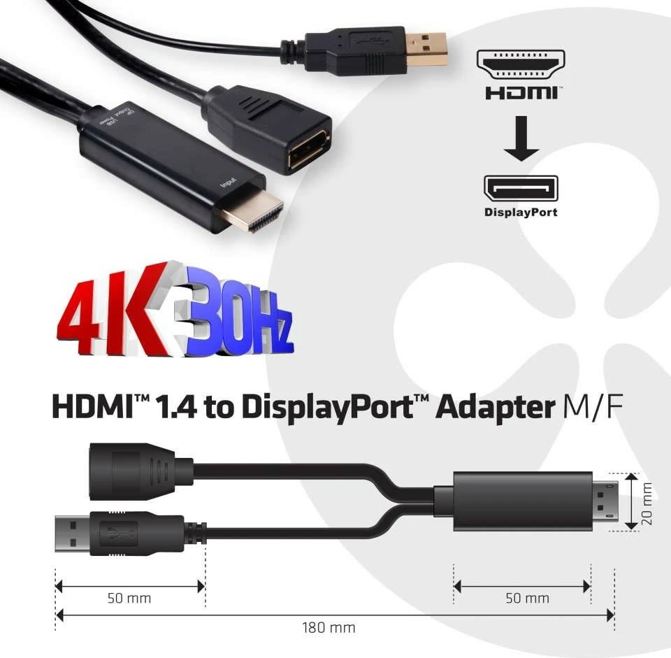 Adapter HDMI në DisplayPort Club3D, 0.18m, 4K, i zi
