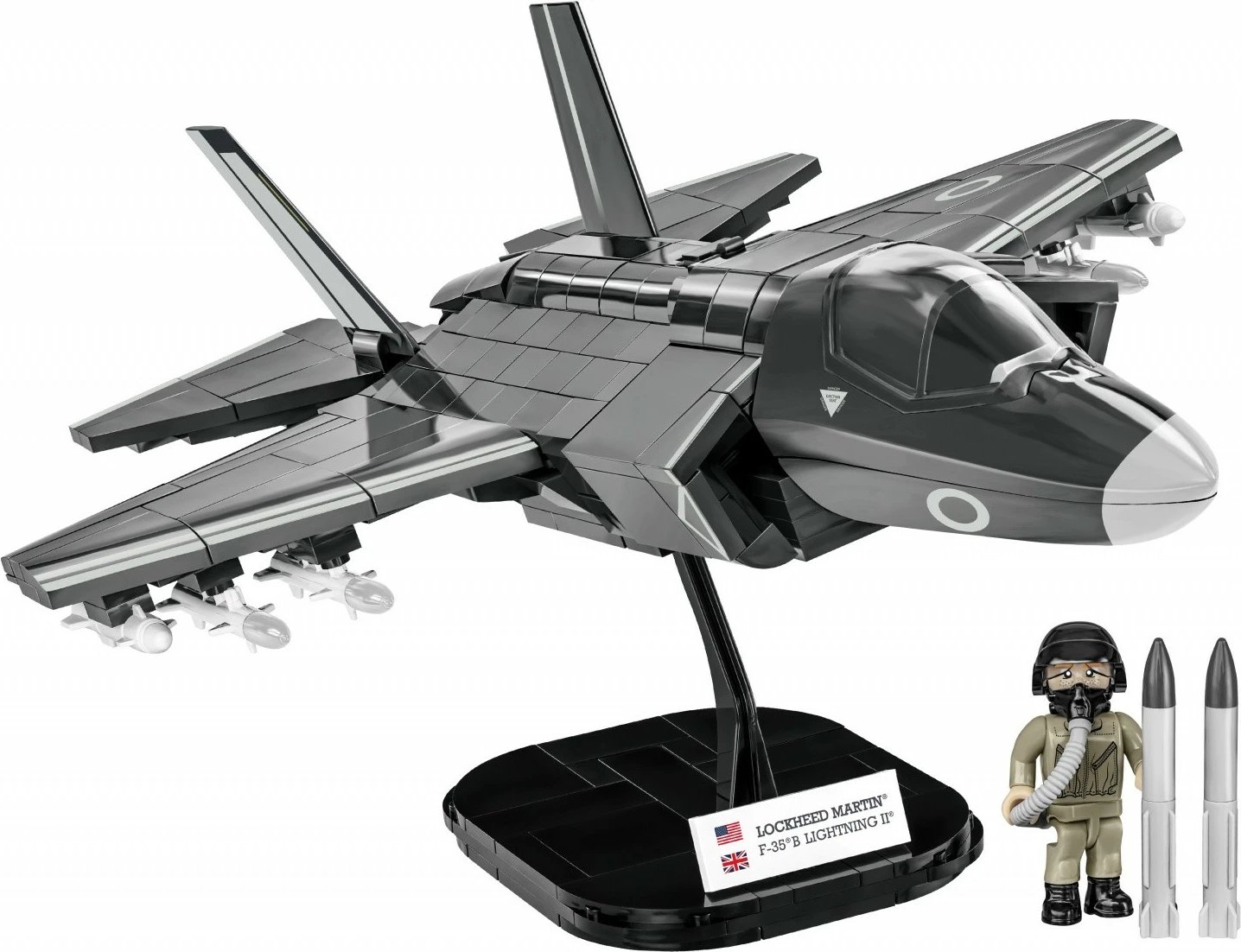 Set ndërtimi Cobi Klocki Armed Forces F-35B Lightning II, 594 copa, me figurë piloti, Gri