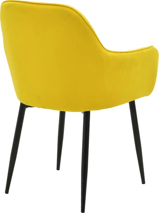 Karrige krahu Noor, kadife e verdhë, këmbë metalike të zeza, set prej 2 copë, 58x58x86cm