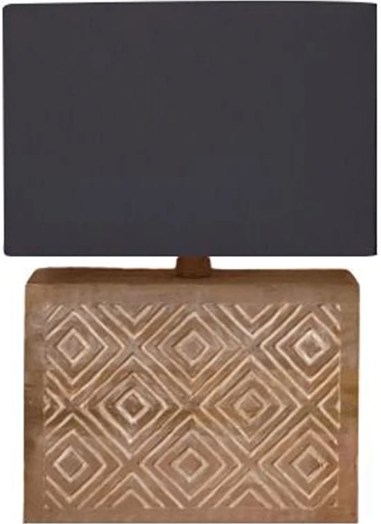 Llambë tavoline Oliva Natural/Dione, dru kafe, material tekstili i zi, 28x10x42cm