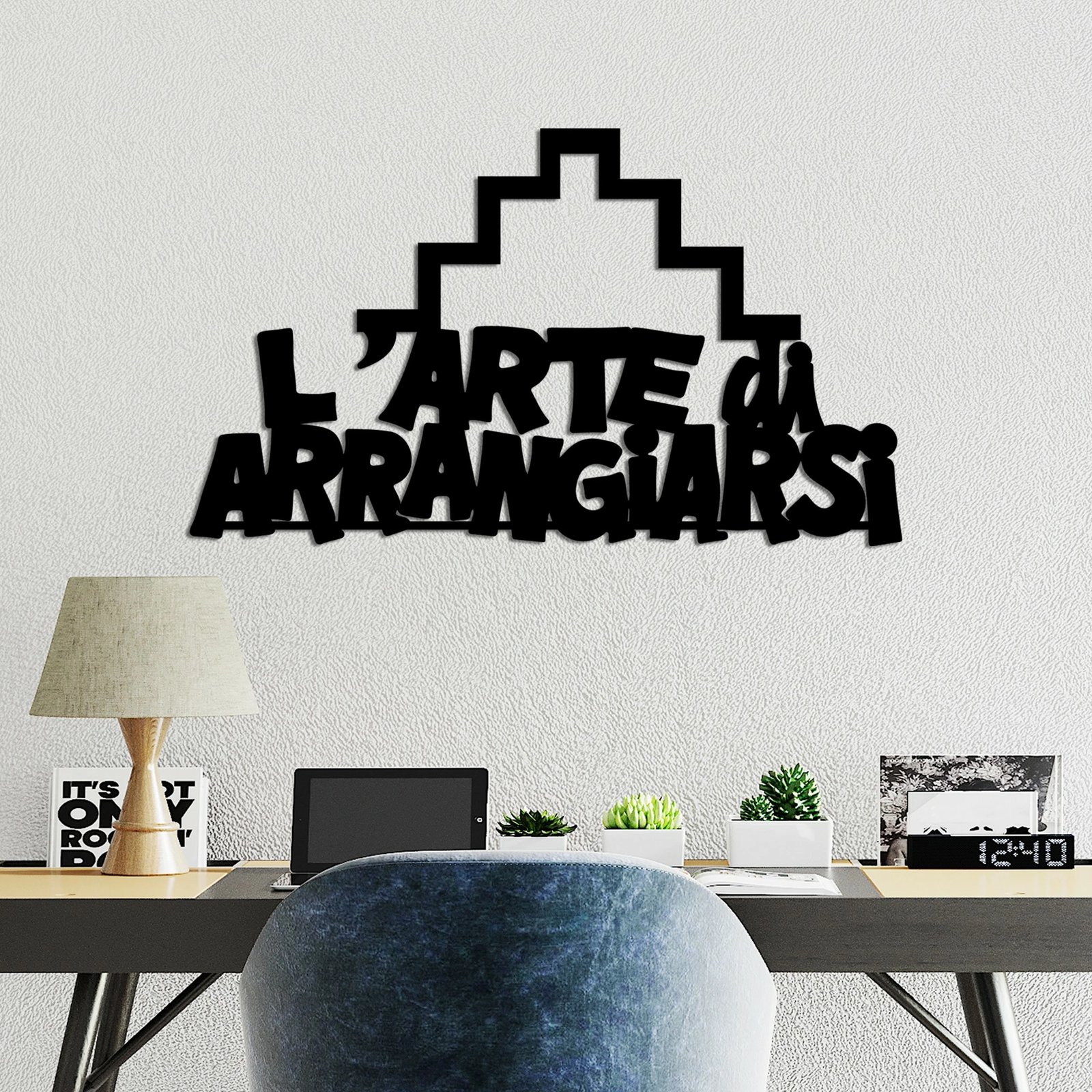 Aksesor dekorativ metalik për mur, Wallity, Arrangiarsi 2, ngjyrë e zezë