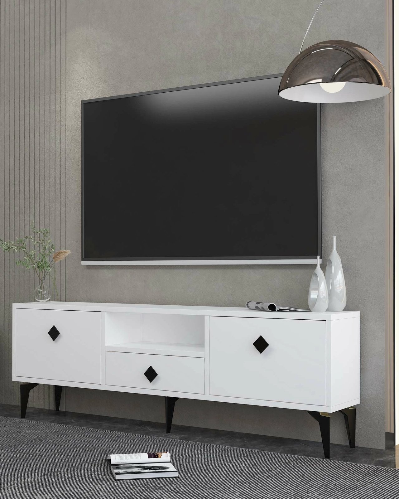 Komodë TV Skye Decor, e bardhë dhe e zezë, 1304-DROP-1