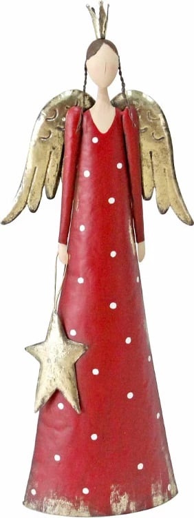 Dekor engjëll për Krishtlindje, metalik, e kuqe, ar, e bardhë, 27x12x74cm
