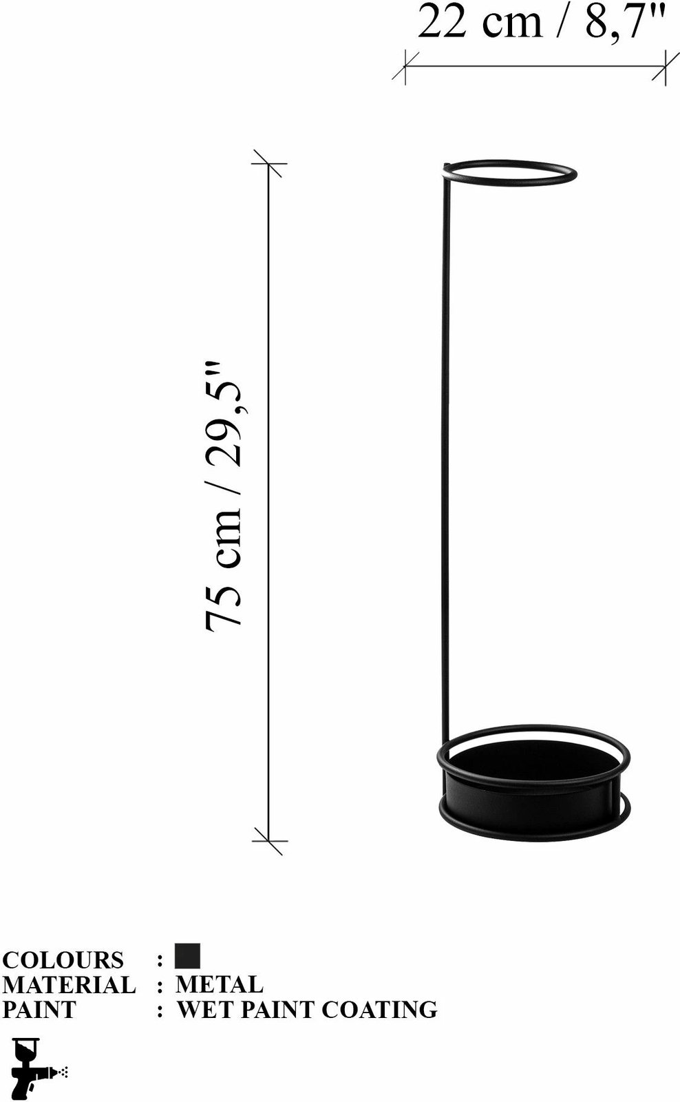 Stendë për ombrella, metalike, e zezë, Evila Originals, 22x22x75cm