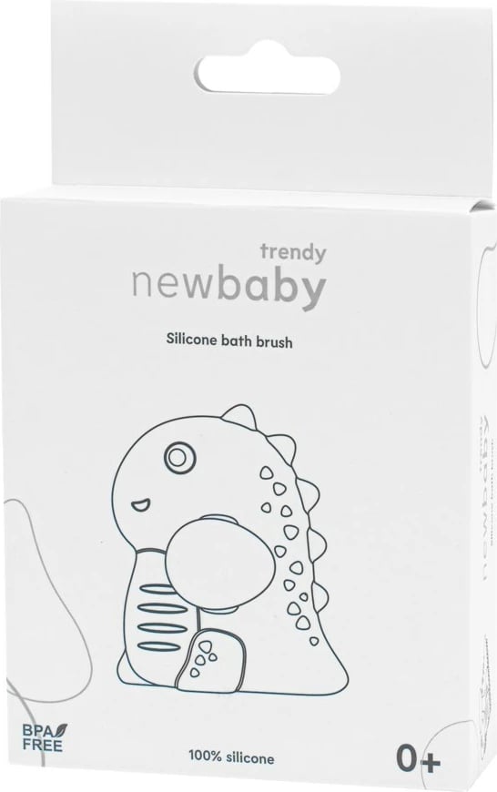 Furçë banjo silikoni për bebe, New Baby, dizajn dinosauro, 8 x 11 cm, BPA-free, blu