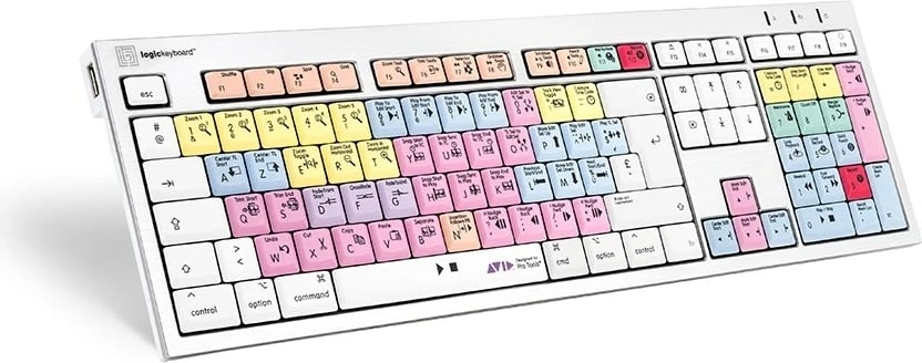Tastierë LogicKeyboard Avid Pro Tools ALBA FR për Mac, e bardhë, taste të ngjyrosura