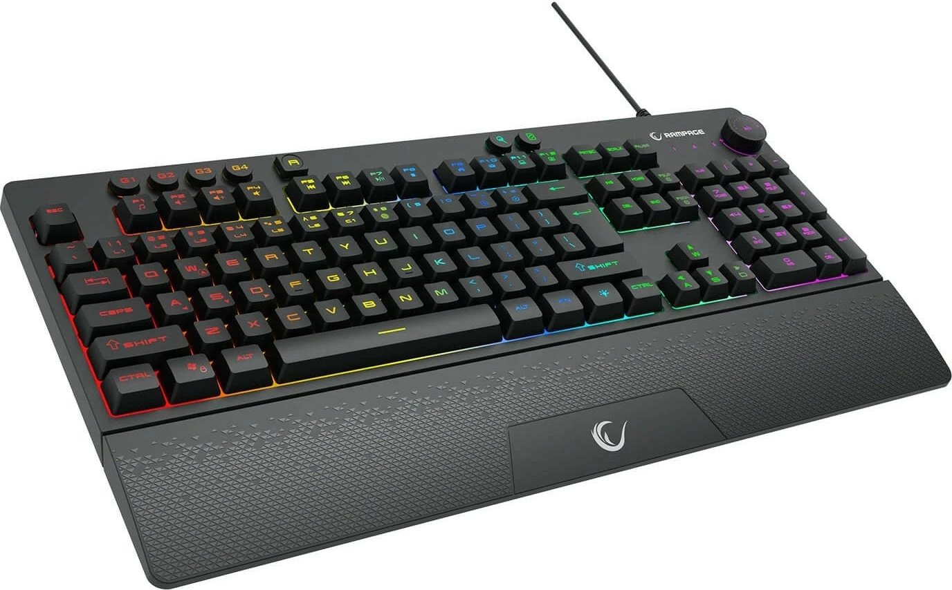 Tastierë gaming Rampage Simula RGB, full-size, me mbështetëse, e zezë