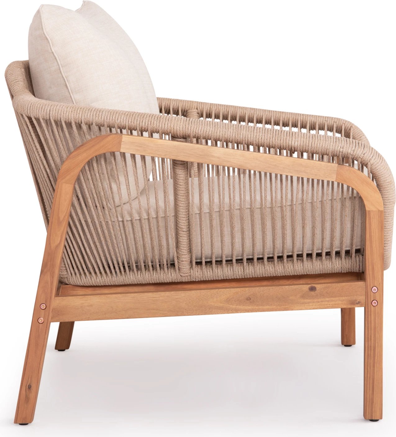 Karrige lounge për jashtë Oasis, dru akacie, alumin & litar, bezhë, 92x80x71.5-82cm