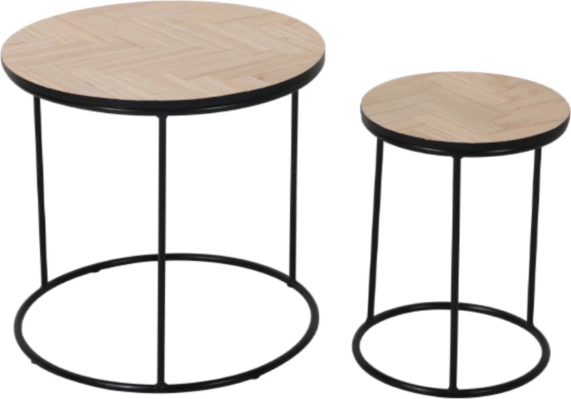 Set tavolinash kafeje PARKE, 2 copë, e zezë/natyrale, 48x48x45