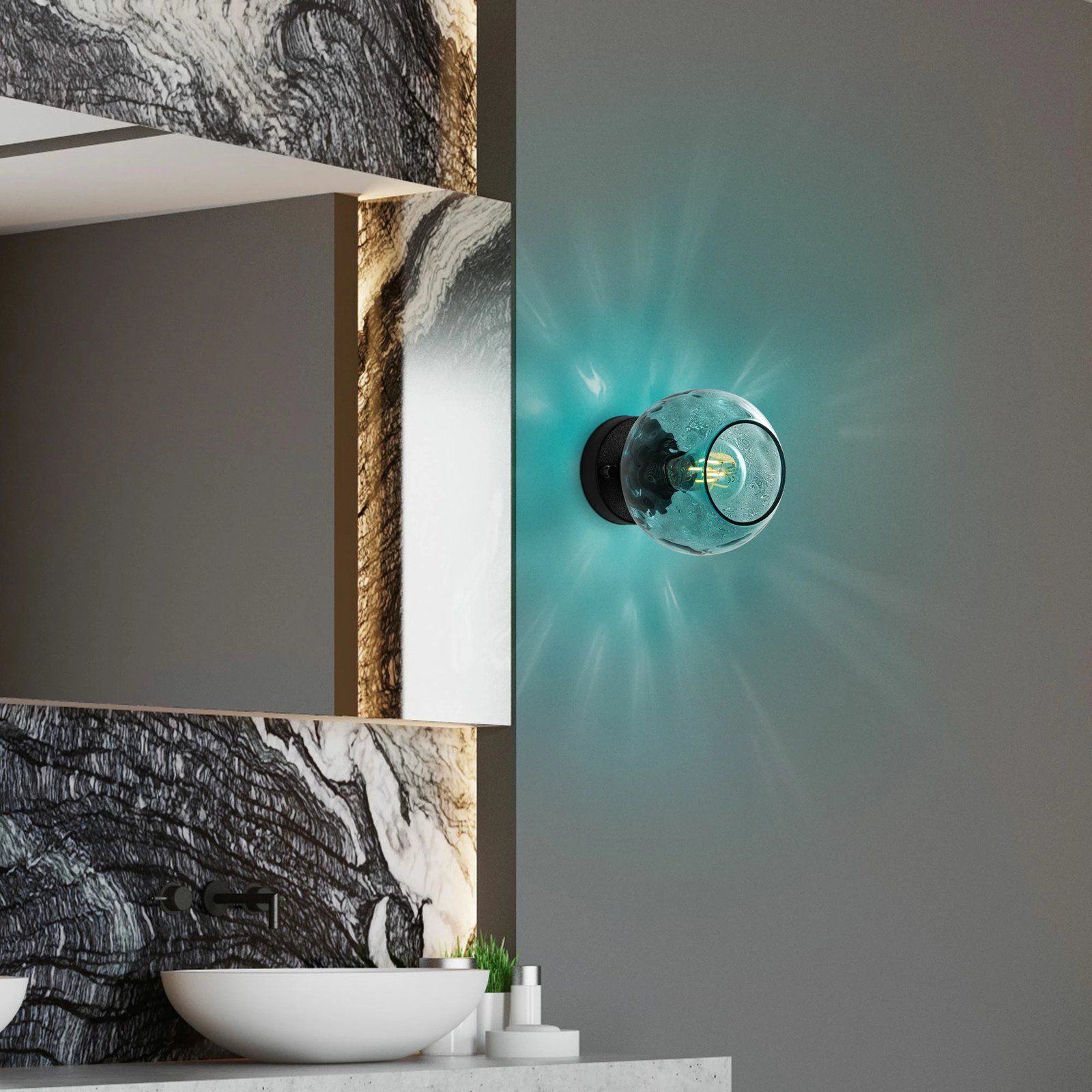 Llambë muri Opviq Benek, metal e xham, blu dhe e zezë, 15x18x15cm