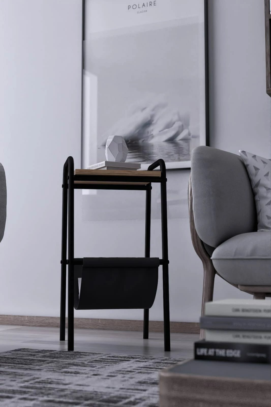 Tavolinë anësore Hanah Home, Gazy Square, ngjyrë e zezë dhe Atlantic Pine