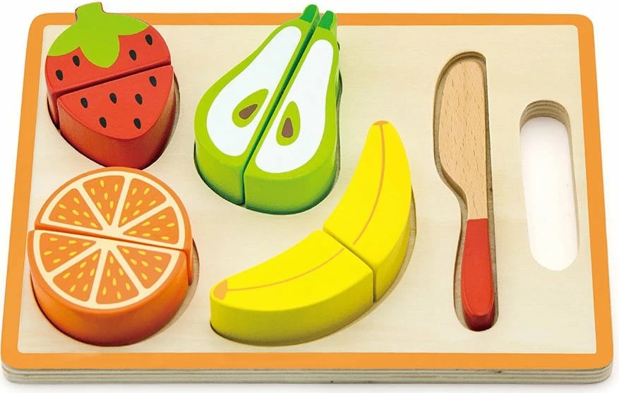 Set prerës druri, Viga Fruit, me fruta me Velcro, për 18+ muaj, 22 x 15 x 2.5 cm, shumëngjyrësh, set